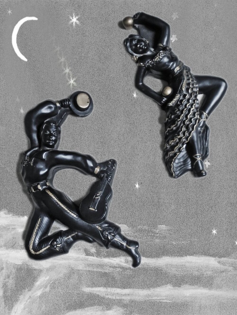 Vintage Chalkware Dancers, Retro Wall Decor, Hanging Flamenco Dancer